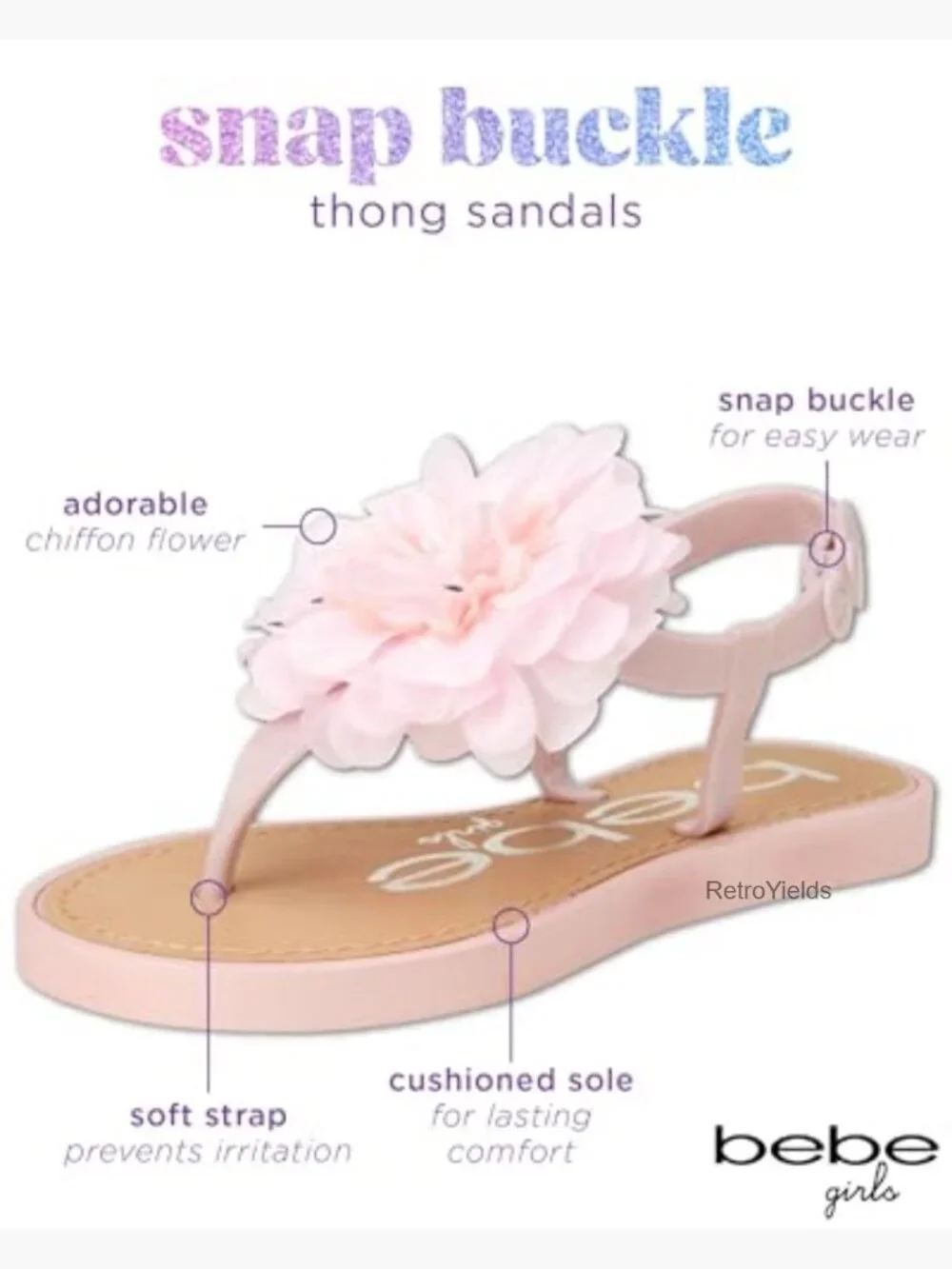 Girls' Sandals with Chiffon Flower Snap Buckle Cushioned Sole